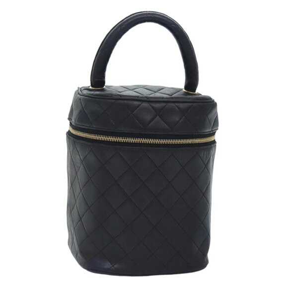 CHANEL Vanity Cosmetic Pouch Lamb Skin Black Gold CC Auth bs17658 - Picture 1 of 16